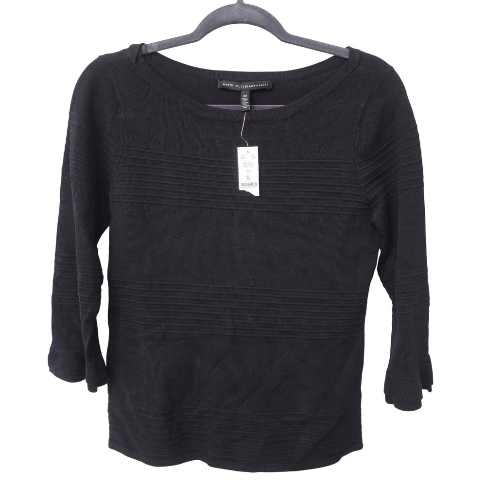 NWT White House Black Market Black Textured‎ Ruffle Sleeve Sweater XS